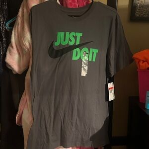 Nike Short-Sleeve 'Just Do It' Tee in Gray with Green Logo